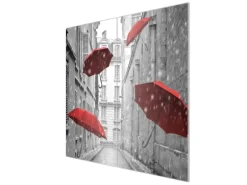 Banjado Herdabdeckplatte Glas 2 Teilig Je 30x52CM Schneidebrett Herdabdeckung Mit Motiv Rote Schirme