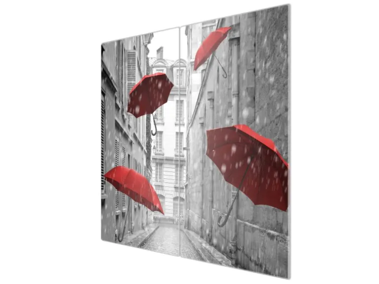 Banjado Herdabdeckplatte Glas 2 Teilig Je 30x52CM Schneidebrett Herdabdeckung Mit Motiv Rote Schirme