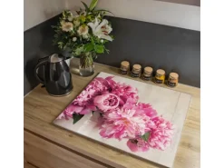 Banjado Herdabdeckplatte Glas 1 Teilig 60x52CM Schneidebrett Herdabdeckung Mit Motiv Pfingstrose