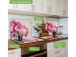 Banjado Herdabdeckplatte Glas 1 Teilig 60x52CM Schneidebrett Herdabdeckung Mit Motiv Pfingstrose