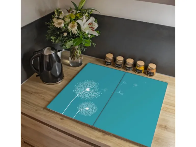 Banjado Herdabdeckplatte Glas 2 Teilig Je 30x52CM Schneidebrett Herdabdeckung Mit Motiv Pusteblume 4