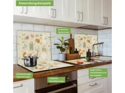 Banjado Herdabdeckplatte Glas 1 Teilig 60x52CM Schneidebrett Herdabdeckung Mit Motiv Waldtiere