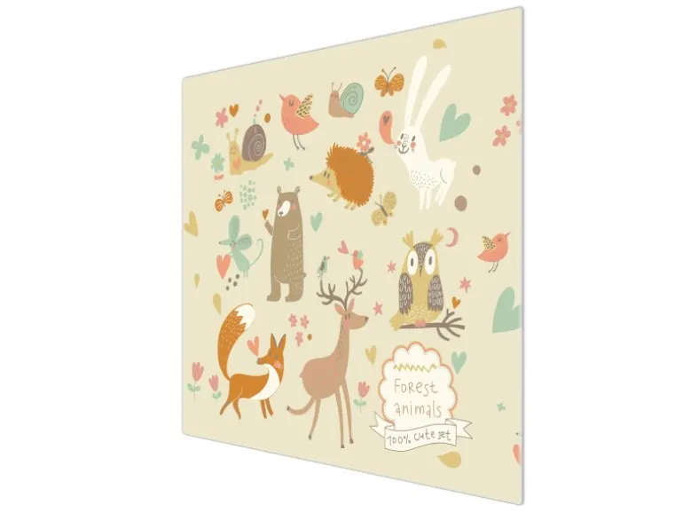 Banjado Herdabdeckplatte Glas 1 Teilig 60x52CM Schneidebrett Herdabdeckung Mit Motiv Waldtiere