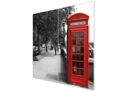 Banjado Herdabdeckplatte Glas 2 Teilig Je 30x52CM Schneidebrett Herdabdeckung Mit Motiv London Red Telephone