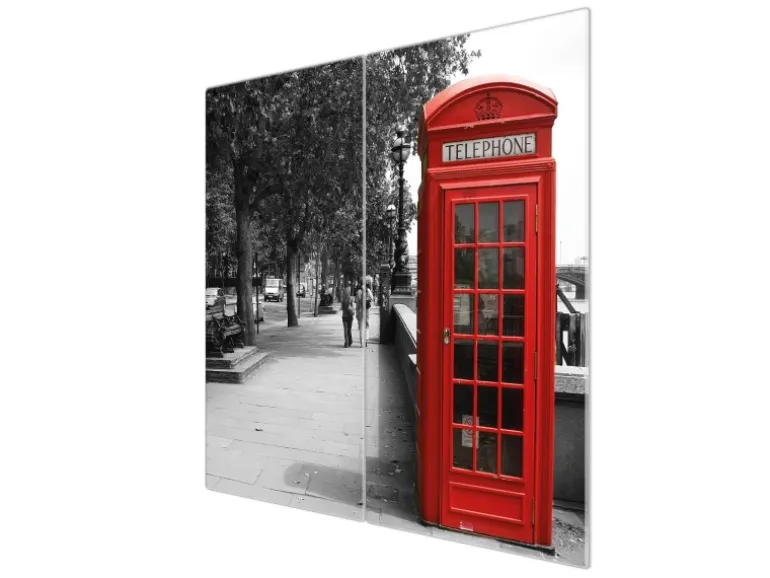 Banjado Herdabdeckplatte Glas 2 Teilig Je 30x52CM Schneidebrett Herdabdeckung Mit Motiv London Red Telephone