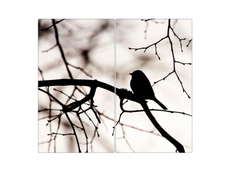 Banjado Herdabdeckplatte Glas 2 Teilig Je 30x52CM Schneidebrett Herdabdeckung Mit Motiv Früher Vogel