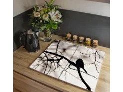 Banjado Herdabdeckplatte Glas 2 Teilig Je 30x52CM Schneidebrett Herdabdeckung Mit Motiv Früher Vogel