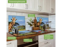 Banjado Herdabdeckplatte Glas 1 Teilig 60x52CM Schneidebrett Herdabdeckung Mit Motiv Miss Kilimandscharo