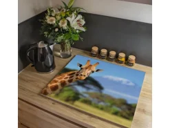 Banjado Herdabdeckplatte Glas 1 Teilig 60x52CM Schneidebrett Herdabdeckung Mit Motiv Miss Kilimandscharo