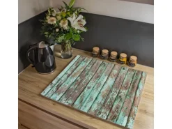 Banjado Herdabdeckplatte Glas 1 Teilig 60x52CM Schneidebrett Herdabdeckung Mit Motiv Verwittertes Holz