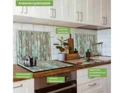 Banjado Herdabdeckplatte Glas 1 Teilig 60x52CM Schneidebrett Herdabdeckung Mit Motiv Verwittertes Holz