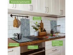 Banjado Herdabdeckplatte Glas 2 Teilig Je 30x52CM Schneidebrett Herdabdeckung Mit Motiv Royal Creme Blau