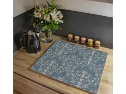 Banjado Herdabdeckplatte Glas 2 Teilig Je 30x52CM Schneidebrett Herdabdeckung Mit Motiv Royal Creme Blau