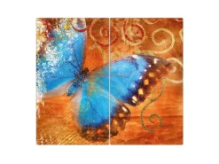 Banjado Herdabdeckplatte Glas 2 Teilig Je 30x52CM Schneidebrett Herdabdeckung Mit Motiv Schmetterling