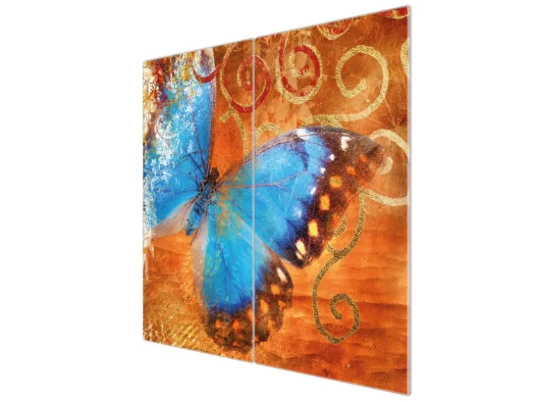 Banjado Herdabdeckplatte Glas 2 Teilig Je 30x52CM Schneidebrett Herdabdeckung Mit Motiv Schmetterling