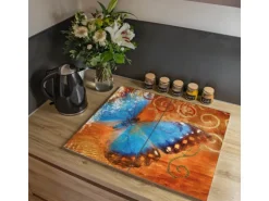 Banjado Herdabdeckplatte Glas 2 Teilig Je 30x52CM Schneidebrett Herdabdeckung Mit Motiv Schmetterling