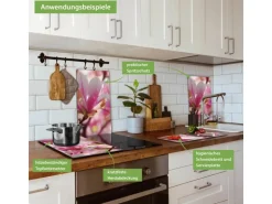 Banjado Herdabdeckplatte Glas 2 Teilig Je 30x52CM Schneidebrett Herdabdeckung Mit Motiv Magnolia