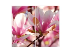 Banjado Herdabdeckplatte Glas 2 Teilig Je 30x52CM Schneidebrett Herdabdeckung Mit Motiv Magnolia