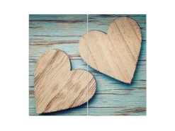 Banjado Herdabdeckplatte Glas 2 Teilig Je 30x52CM Schneidebrett Herdabdeckung Mit Motiv Holz Herzen