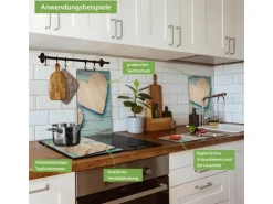 Banjado Herdabdeckplatte Glas 2 Teilig Je 30x52CM Schneidebrett Herdabdeckung Mit Motiv Holz Herzen