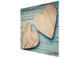 Banjado Herdabdeckplatte Glas 2 Teilig Je 30x52CM Schneidebrett Herdabdeckung Mit Motiv Holz Herzen