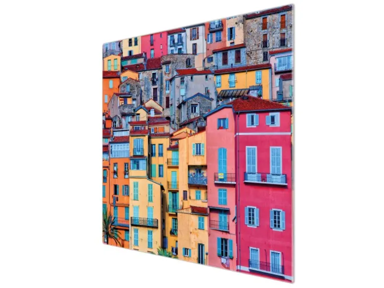 Banjado Herdabdeckplatte Glas 1 Teilig 60x52CM Schneidebrett Herdabdeckung Mit Motiv Häuserberg