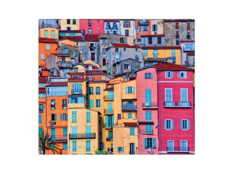 Banjado Herdabdeckplatte Glas 1 Teilig 60x52CM Schneidebrett Herdabdeckung Mit Motiv Häuserberg