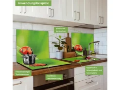 Banjado Herdabdeckplatte Glas 1 Teilig 60x52CM Schneidebrett Herdabdeckung Mit Motiv Marienkäfer