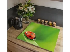 Banjado Herdabdeckplatte Glas 1 Teilig 60x52CM Schneidebrett Herdabdeckung Mit Motiv Marienkäfer