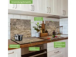 Banjado Herdabdeckplatte Glas 1 Teilig 60x52CM Schneidebrett Herdabdeckung Mit Motiv Steinwand Antik