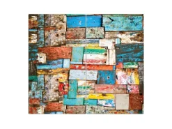 Banjado Herdabdeckplatte Glas 2 Teilig Je 30x52CM Schneidebrett Herdabdeckung Mit Motiv Bunte Holzschindeln