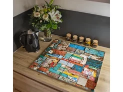 Banjado Herdabdeckplatte Glas 2 Teilig Je 30x52CM Schneidebrett Herdabdeckung Mit Motiv Bunte Holzschindeln
