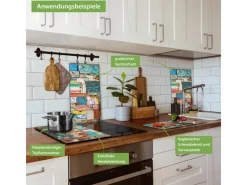 Banjado Herdabdeckplatte Glas 2 Teilig Je 30x52CM Schneidebrett Herdabdeckung Mit Motiv Bunte Holzschindeln