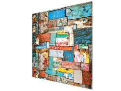 Banjado Herdabdeckplatte Glas 2 Teilig Je 30x52CM Schneidebrett Herdabdeckung Mit Motiv Bunte Holzschindeln