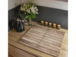 Banjado Herdabdeckplatte Glas 2 Teilig Je 30x52CM Schneidebrett Herdabdeckung Mit Motiv Blasse Holzlatten