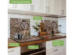 Banjado Herdabdeckplatte Glas 1 Teilig 60x52CM Schneidebrett Herdabdeckung Mit Motiv Eule