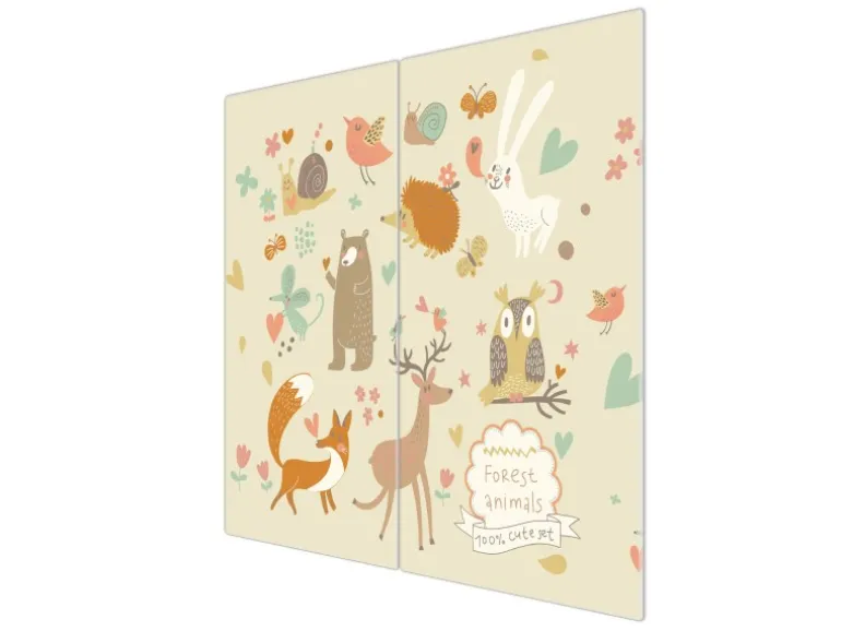 Banjado Herdabdeckplatte Glas 2 Teilig Je 30x52CM Schneidebrett Herdabdeckung Mit Motiv Waldtiere