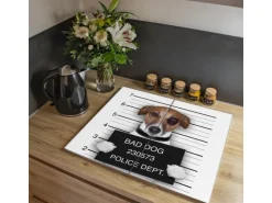 Banjado Herdabdeckplatte Glas 2 Teilig Je 30x52CM Schneidebrett Herdabdeckung Mit Motiv Bad Dog Jack Russel