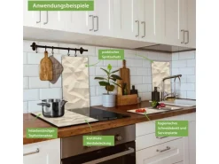 Banjado Herdabdeckplatte Glas 2 Teilig Je 30x52CM Schneidebrett Herdabdeckung Mit Motiv Steinwand 2