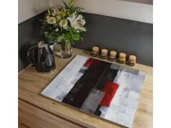 Banjado Herdabdeckplatte Glas 2 Teilig Je 30x52CM Schneidebrett Herdabdeckung Mit Motiv Abstrakt Rot