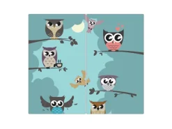 Banjado Herdabdeckplatte Glas 2 Teilig Je 30x52CM Schneidebrett Herdabdeckung Mit Motiv Acht Eulen