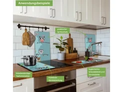 Banjado Herdabdeckplatte Glas 2 Teilig Je 30x52CM Schneidebrett Herdabdeckung Mit Motiv Acht Eulen