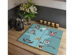 Banjado Herdabdeckplatte Glas 2 Teilig Je 30x52CM Schneidebrett Herdabdeckung Mit Motiv Acht Eulen