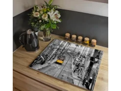 Banjado Herdabdeckplatte Glas 2 Teilig Je 30x52CM Schneidebrett Herdabdeckung Mit Motiv Lissabon