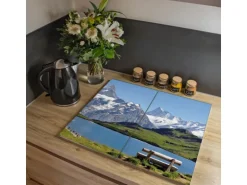 Banjado Herdabdeckplatte Glas 2 Teilig Je 30x52CM Schneidebrett Herdabdeckung Mit Motiv Alpen