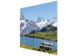 Banjado Herdabdeckplatte Glas 2 Teilig Je 30x52CM Schneidebrett Herdabdeckung Mit Motiv Alpen