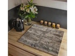 Banjado Herdabdeckplatte Glas 2 Teilig Je 30x52CM Schneidebrett Herdabdeckung Mit Motiv Alte Planken