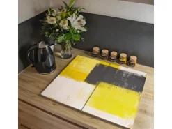 Banjado Herdabdeckplatte Glas 2 Teilig Je 30x52CM Schneidebrett Herdabdeckung Mit Motiv Abstrakt Gelb