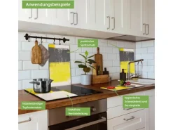 Banjado Herdabdeckplatte Glas 2 Teilig Je 30x52CM Schneidebrett Herdabdeckung Mit Motiv Abstrakt Gelb