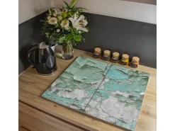 Banjado Herdabdeckplatte Glas 2 Teilig Je 30x52CM Schneidebrett Herdabdeckung Mit Motiv Patina Mint